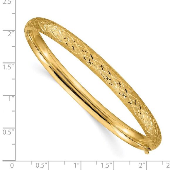 6.5mm, 14k Yellow Gold, Diamond Cut Fancy Hinged Bangle Bracelet - Picture 4 of 5